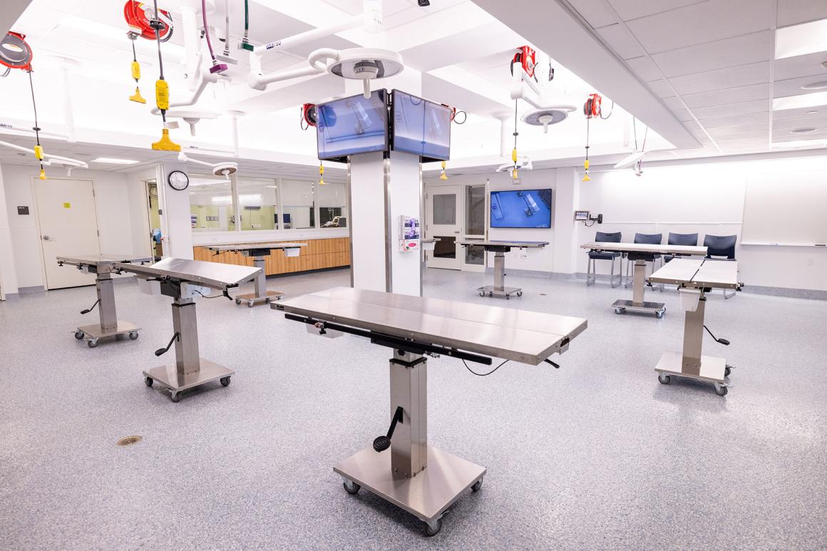 Interior view of the Joseph Kelley, DVM simulation Laboratory at Cummings School of Veterinary Medicine at Tufts University