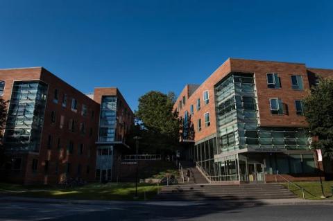 Two buildings of a residence hall at Tufts. Taking advantage of historically low interest rates, Tufts borrows to fund construction of undergraduate on-campus residence hall and other projects.